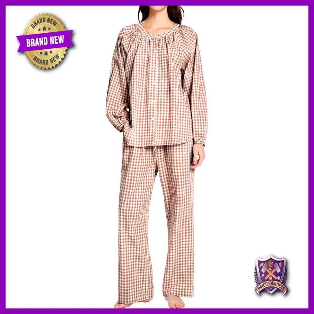 Cotton Pajama Set 2 Piece Lounge Sleepwear Button Down Shirt Pants